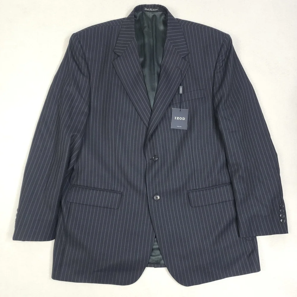 IZOD 2 Piece Set Men's 46L Black Pinstriped Notch Lapel Single Breasted Business